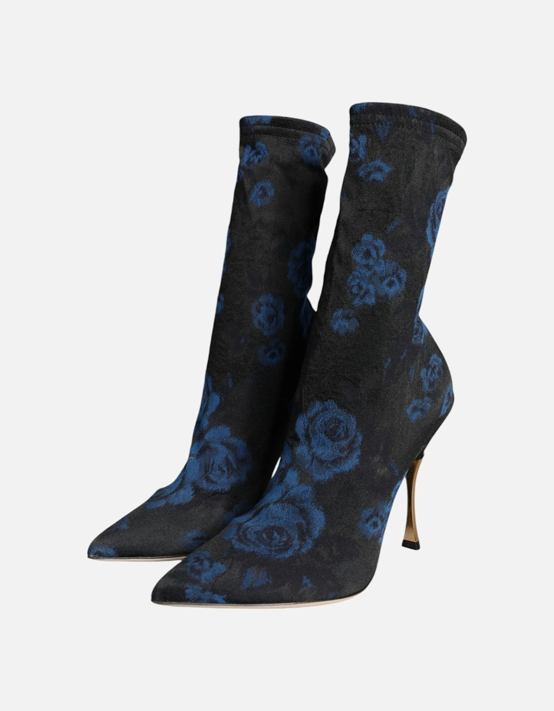 Floral Print Mid Calf Stiletto Boots Women - Black And Blue