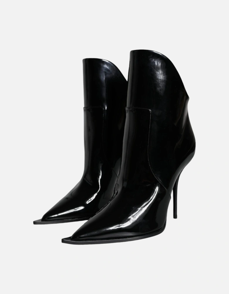 Black Patent Leather Pointed Ankle Boots Shoes Women