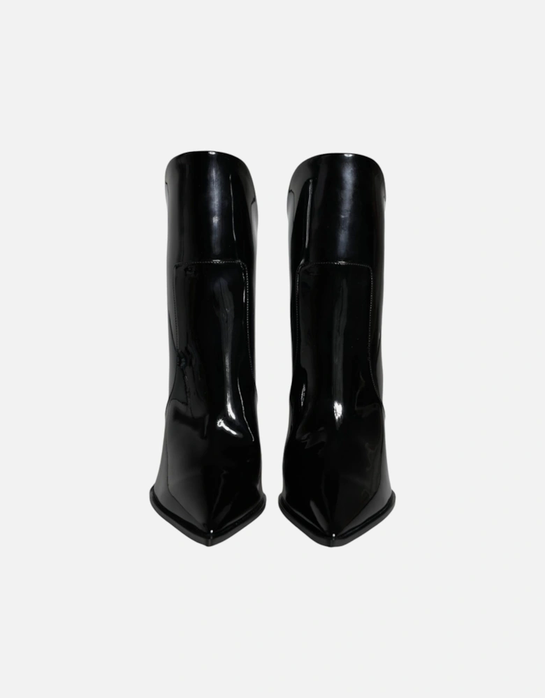 Black Patent Leather Pointed Ankle Boots Shoes Women