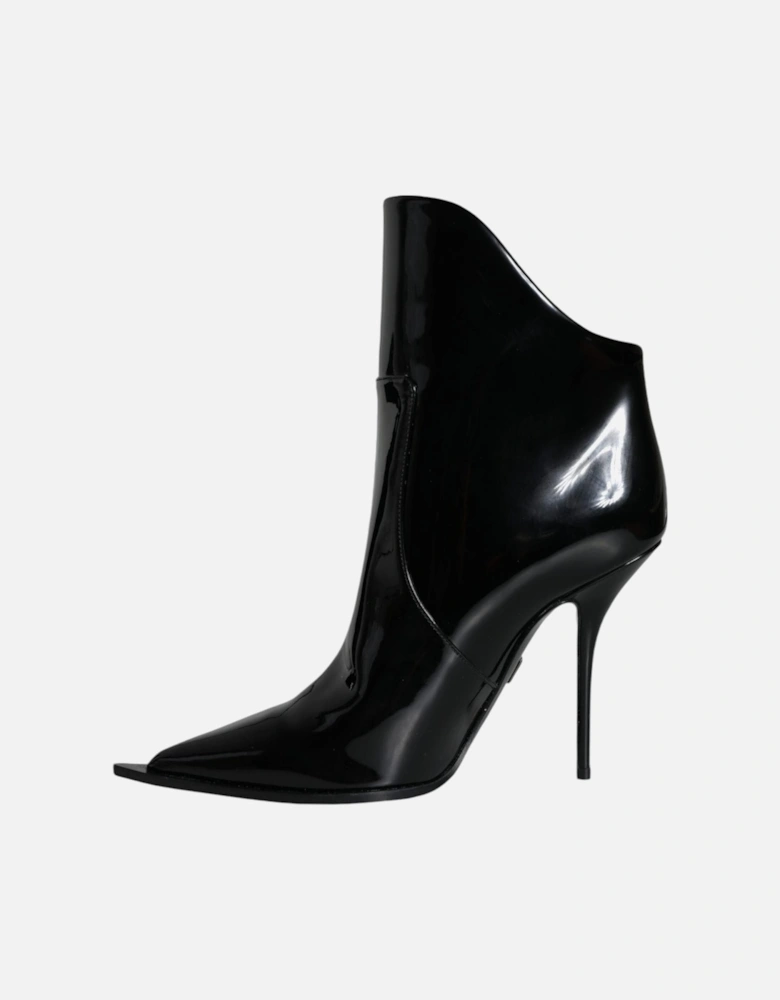 Black Patent Leather Pointed Ankle Boots Shoes Women