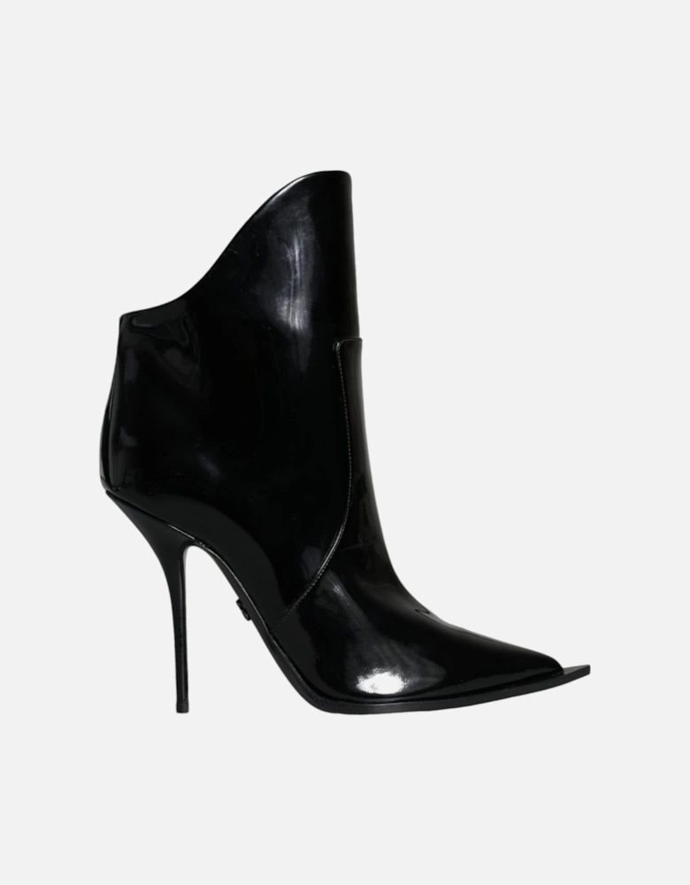 Black Patent Leather Pointed Ankle Boots Shoes Women