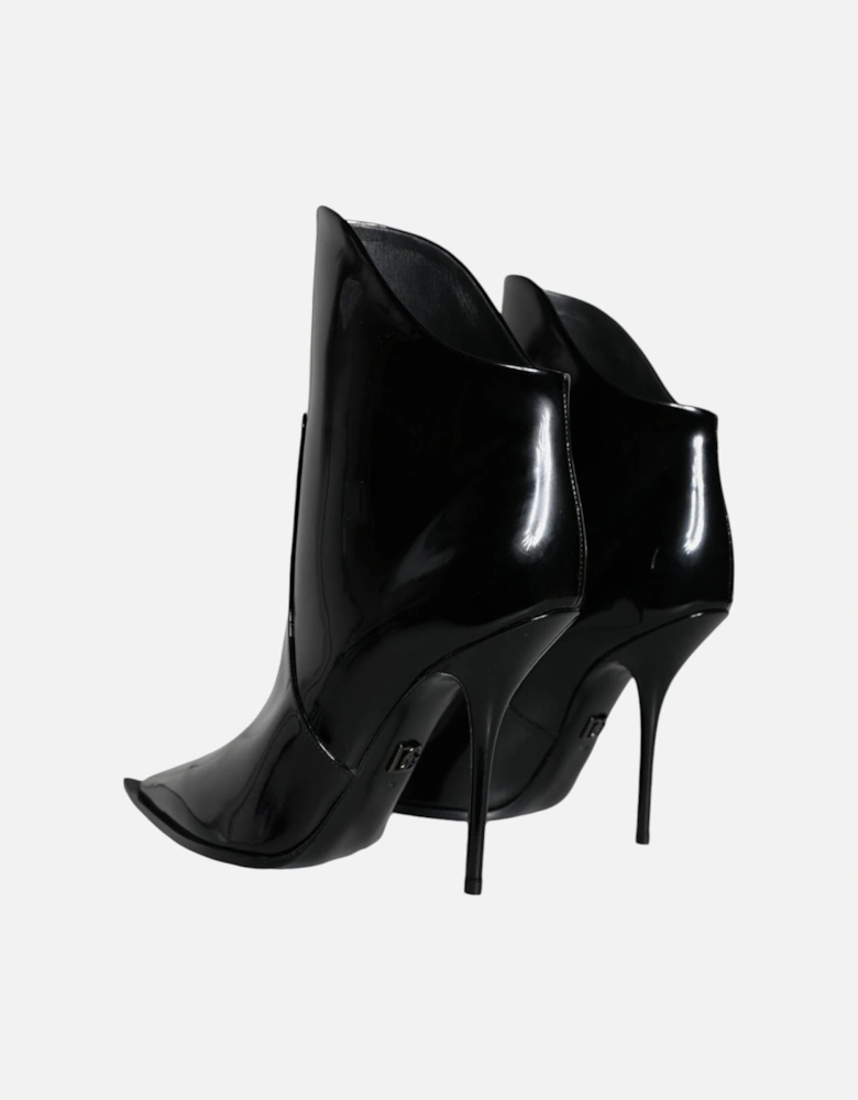 Black Patent Leather Pointed Ankle Boots Shoes Women