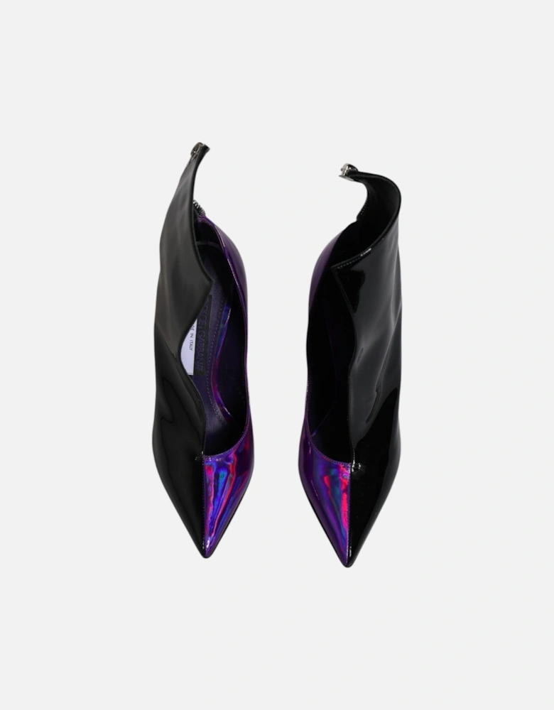 Leather Ankle Boots with Zipper Closure Women - Purple And Black
