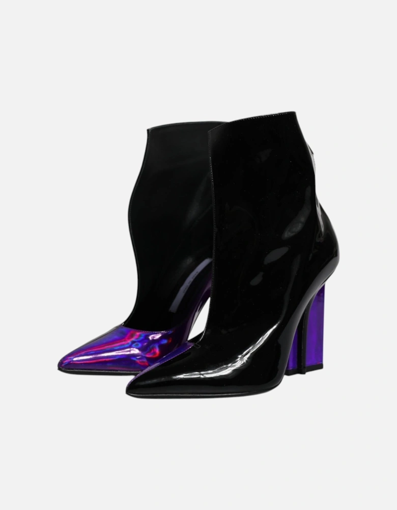 Leather Ankle Boots with Zipper Closure Women - Purple And Black