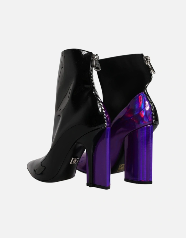 Leather Ankle Boots with Zipper Closure Women - Purple And Black