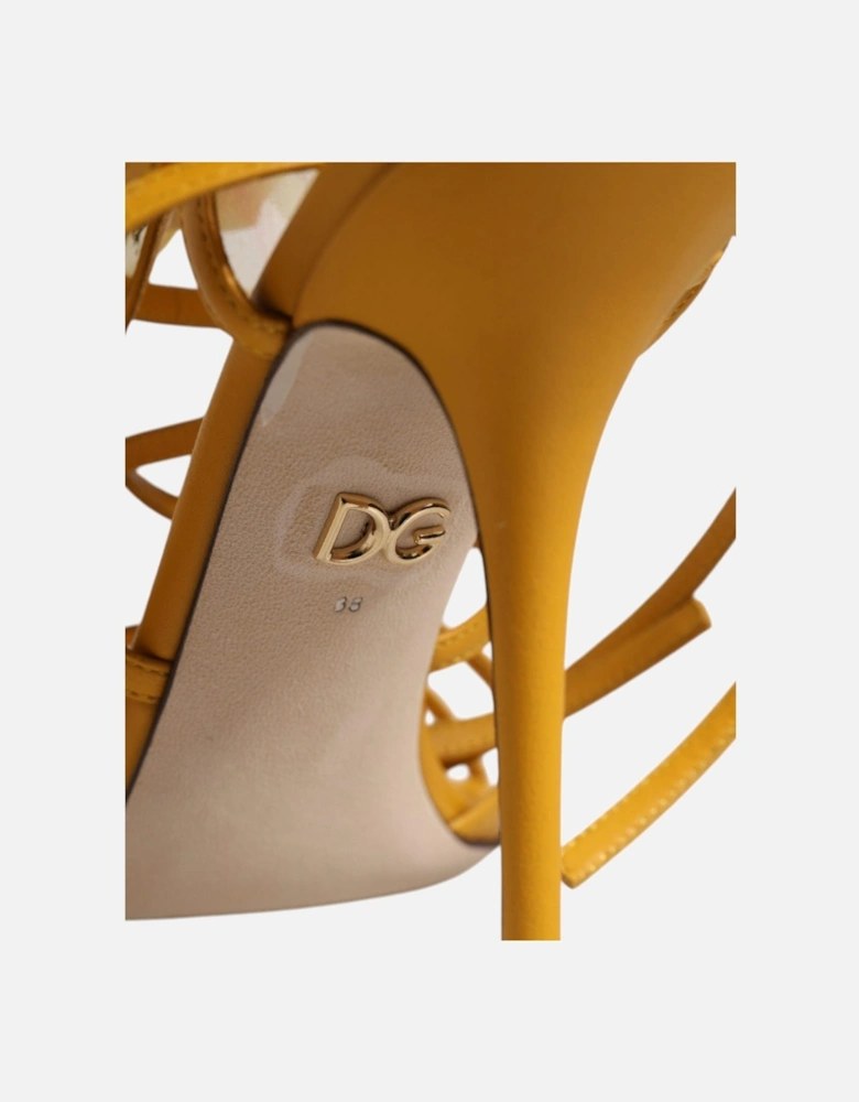 Strap Sandals with Floral Embellished Heel Women - Yellow