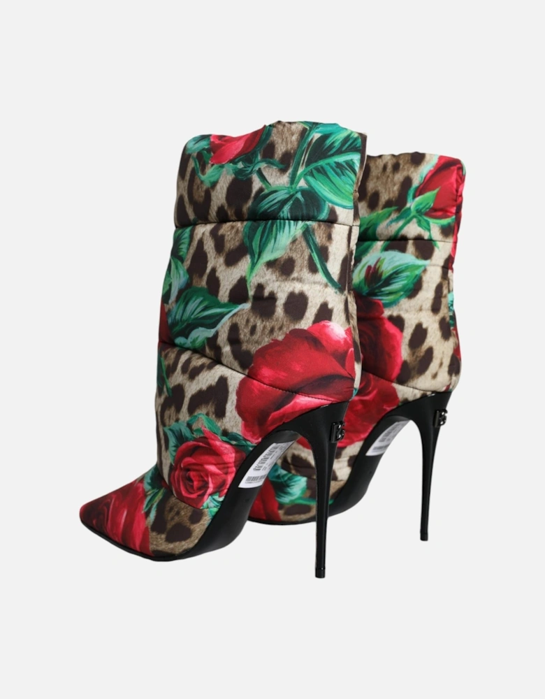 Multicolor Leopard Rose Mid Calf Boots Shoes Women