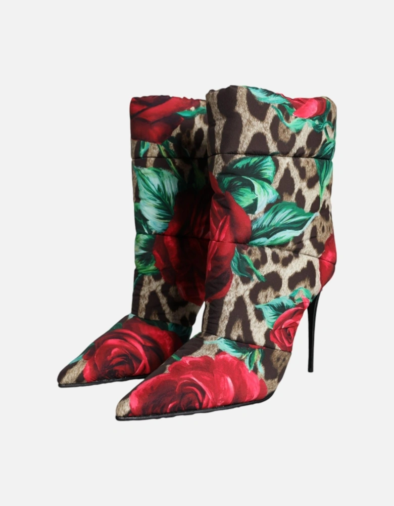 Multicolor Leopard Rose Mid Calf Boots Shoes Women