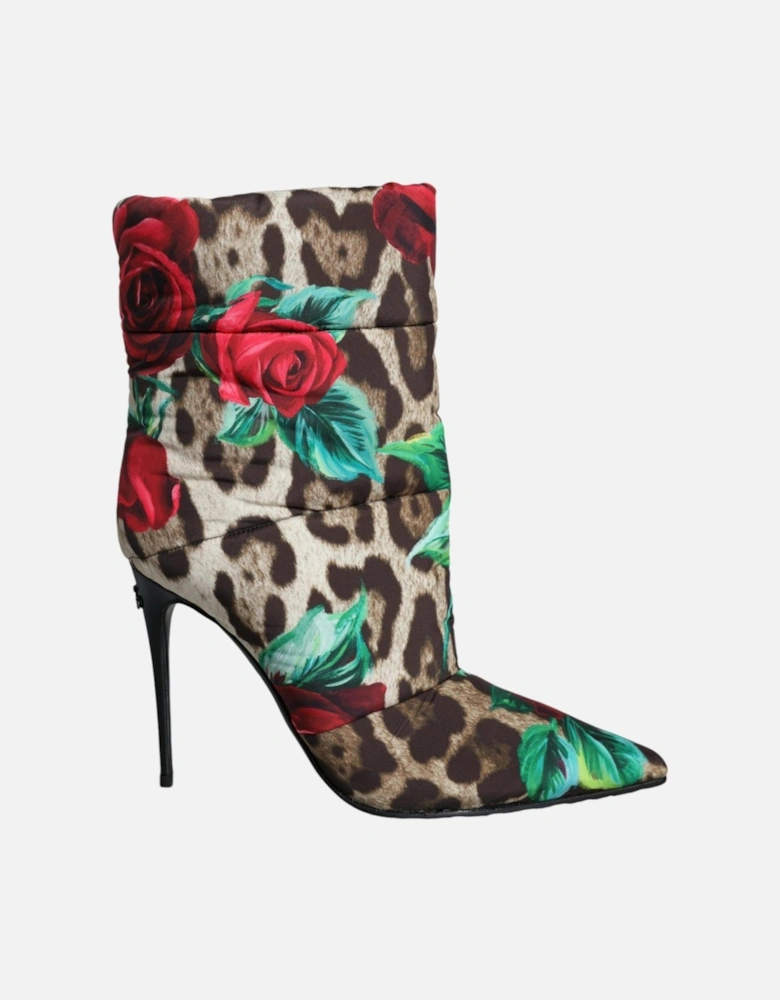 Multicolor Leopard Rose Mid Calf Boots Shoes Women