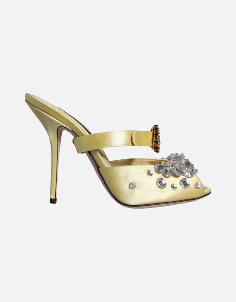 Yellow Mary Janes Satin Crystal Sandals Shoes Women