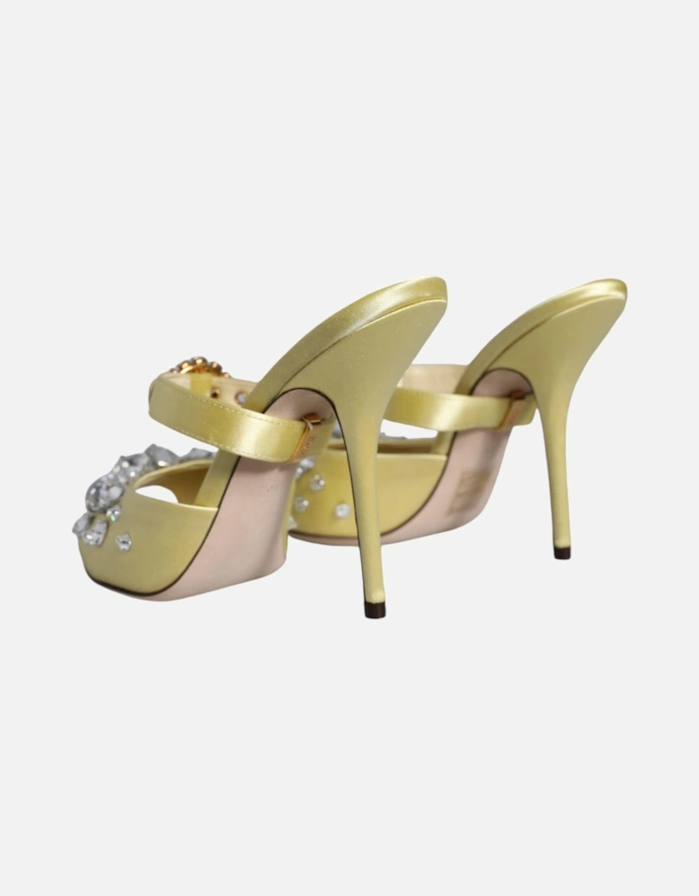 Yellow Mary Janes Satin Crystal Sandals Shoes Women