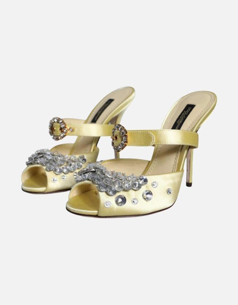 Yellow Mary Janes Satin Crystal Sandals Shoes Women