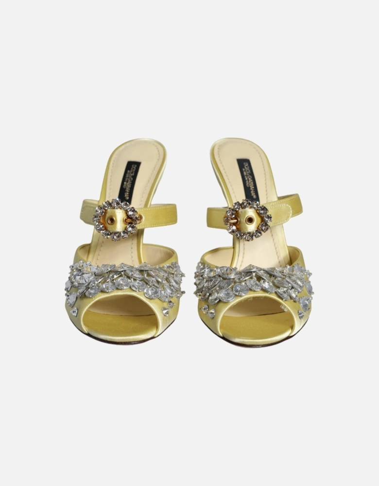 Yellow Mary Janes Satin Crystal Sandals Shoes Women