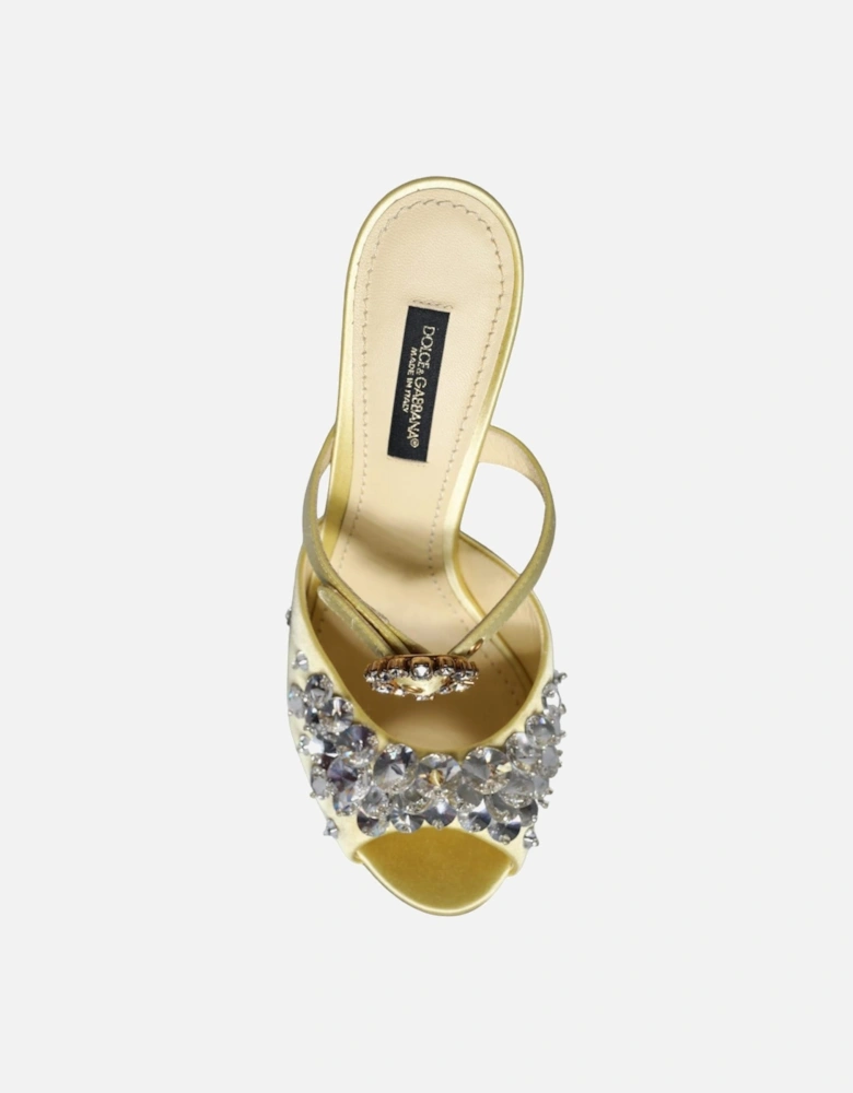 Yellow Mary Janes Satin Crystal Sandals Shoes Women