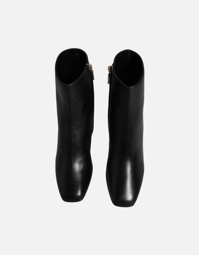 Mid Calf Leather Boots with Side Zipper Women - Black