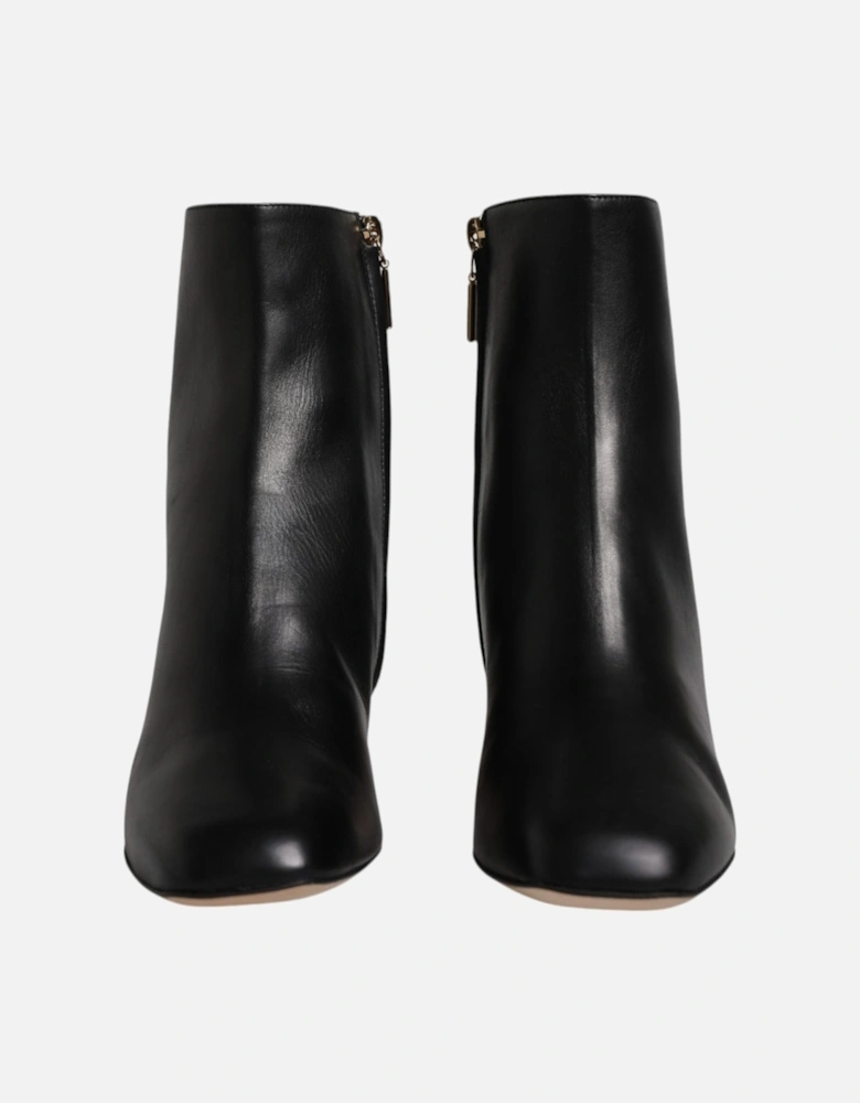 Mid Calf Leather Boots with Side Zipper Women - Black