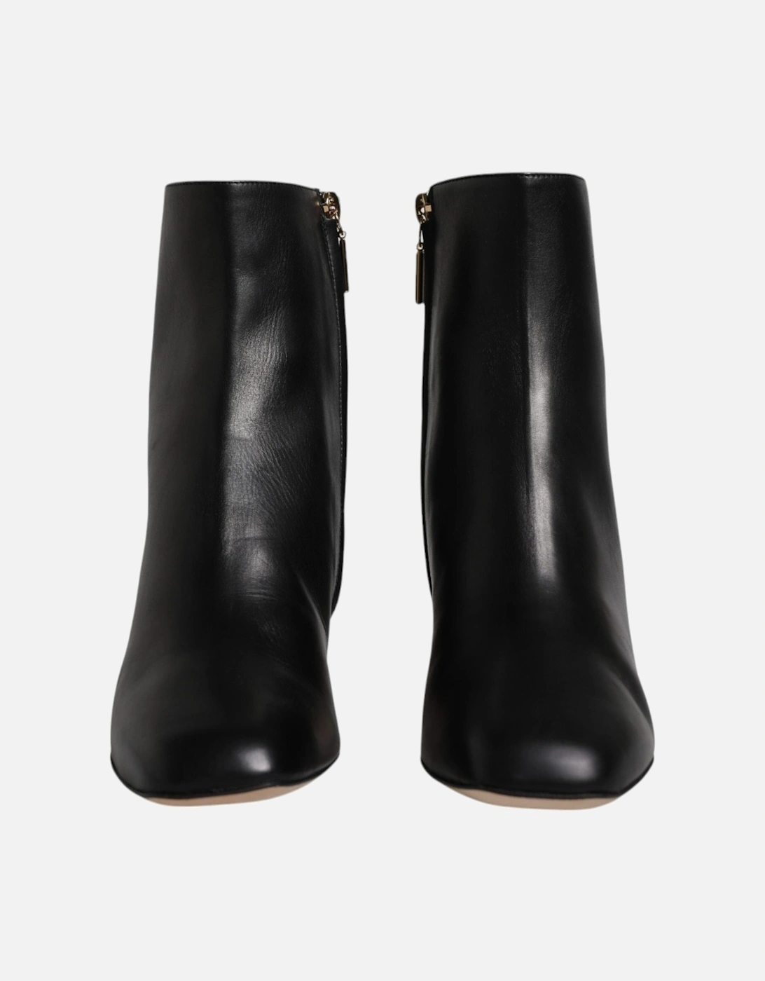 Mid Calf Leather Boots with Side Zipper Women - Black