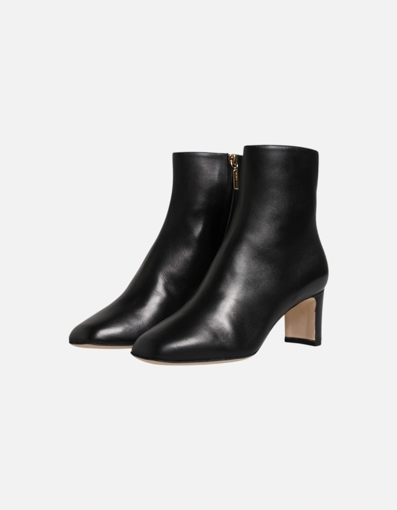 Mid Calf Leather Boots with Side Zipper Women - Black