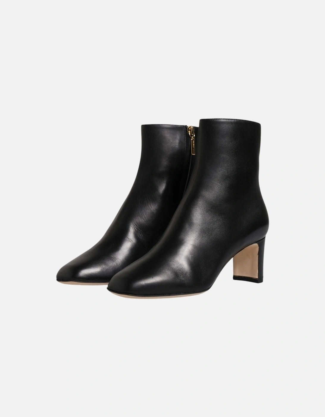 Mid Calf Leather Boots with Side Zipper Women - Black