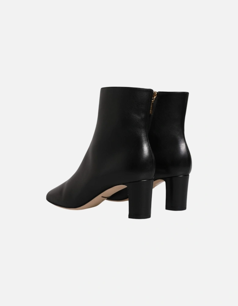 Mid Calf Leather Boots with Side Zipper Women - Black