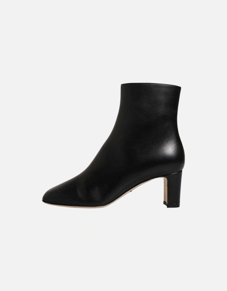 Mid Calf Leather Boots with Side Zipper Women - Black
