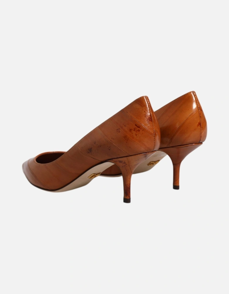 Brown Leather Kitten Heels Pumps Shoes Women