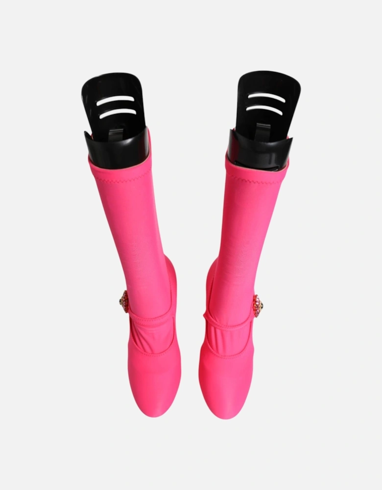 Embellished Crystal Sock High Boots Women - Pink