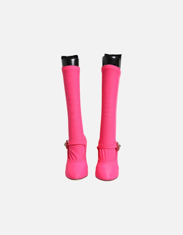 Embellished Crystal Sock High Boots Women - Pink