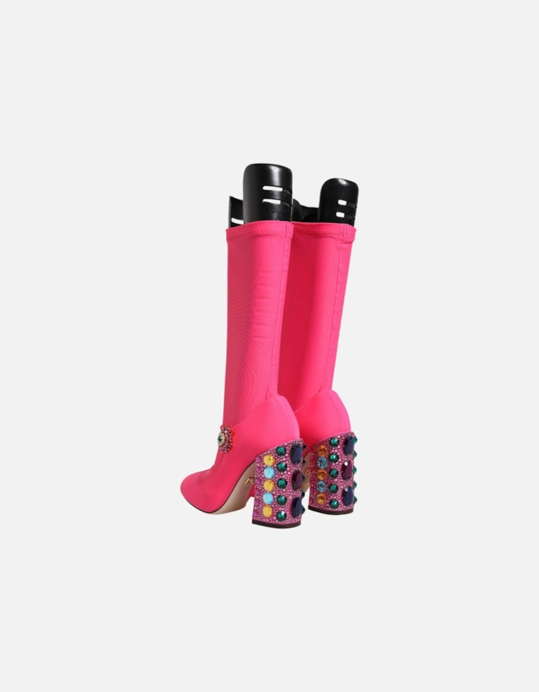 Embellished Crystal Sock High Boots Women - Pink