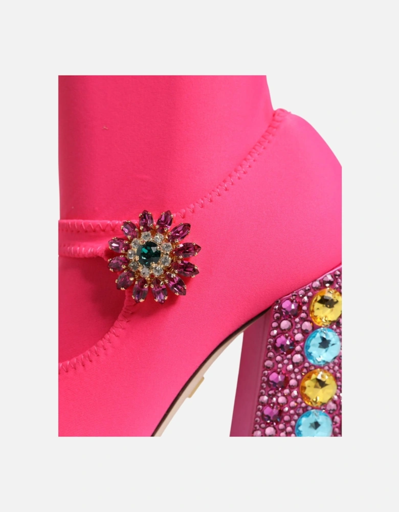 Embellished Crystal Sock High Boots Women - Pink
