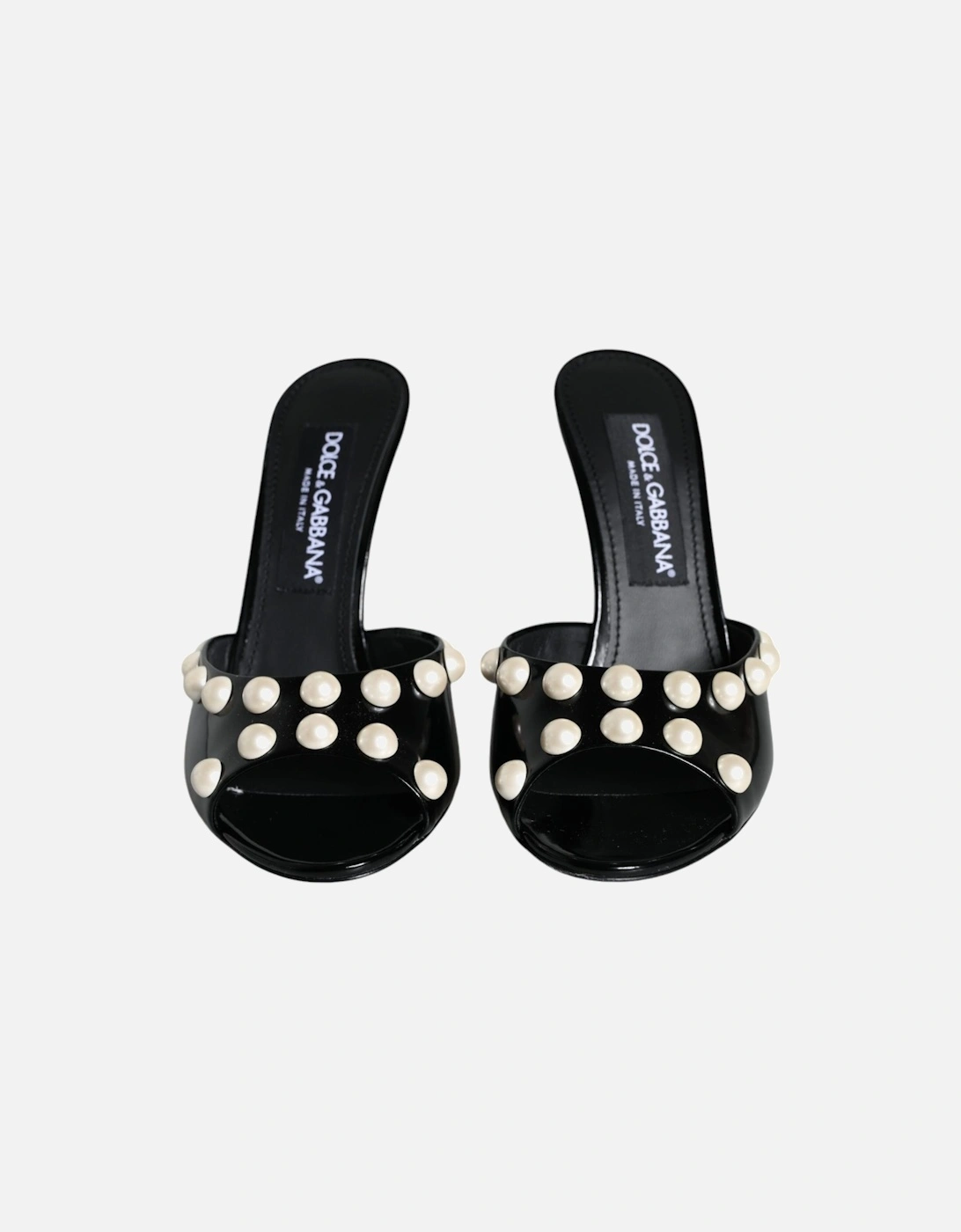 Black Leather Pearls Slides Sandals Shoes Women