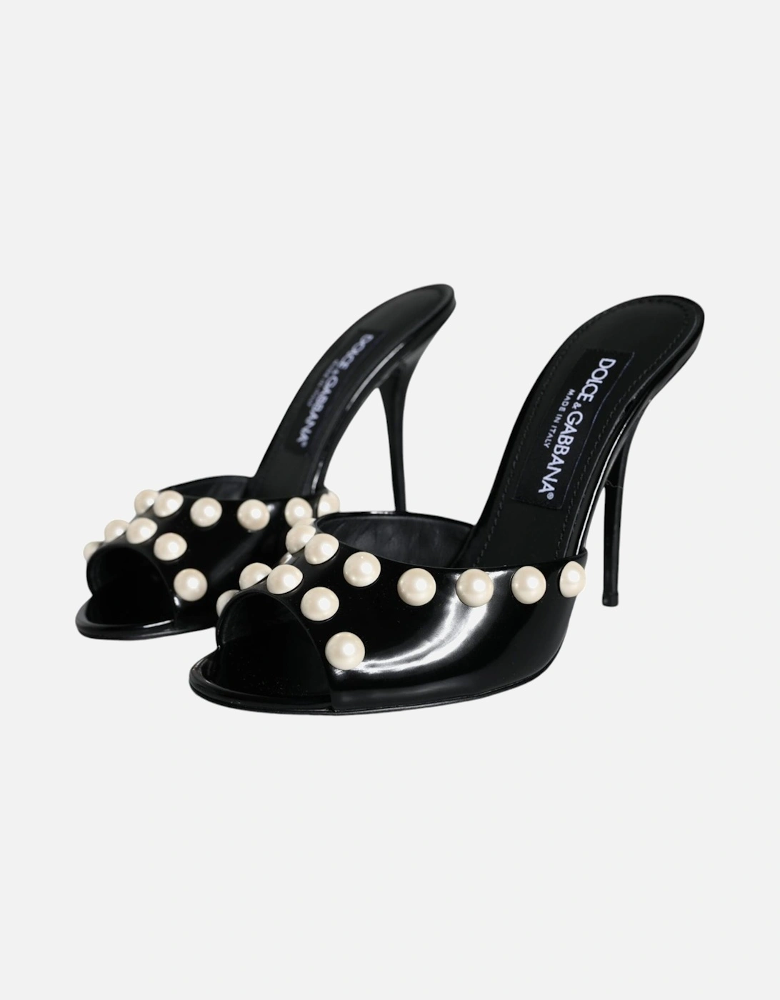 Black Leather Pearls Slides Sandals Shoes Women