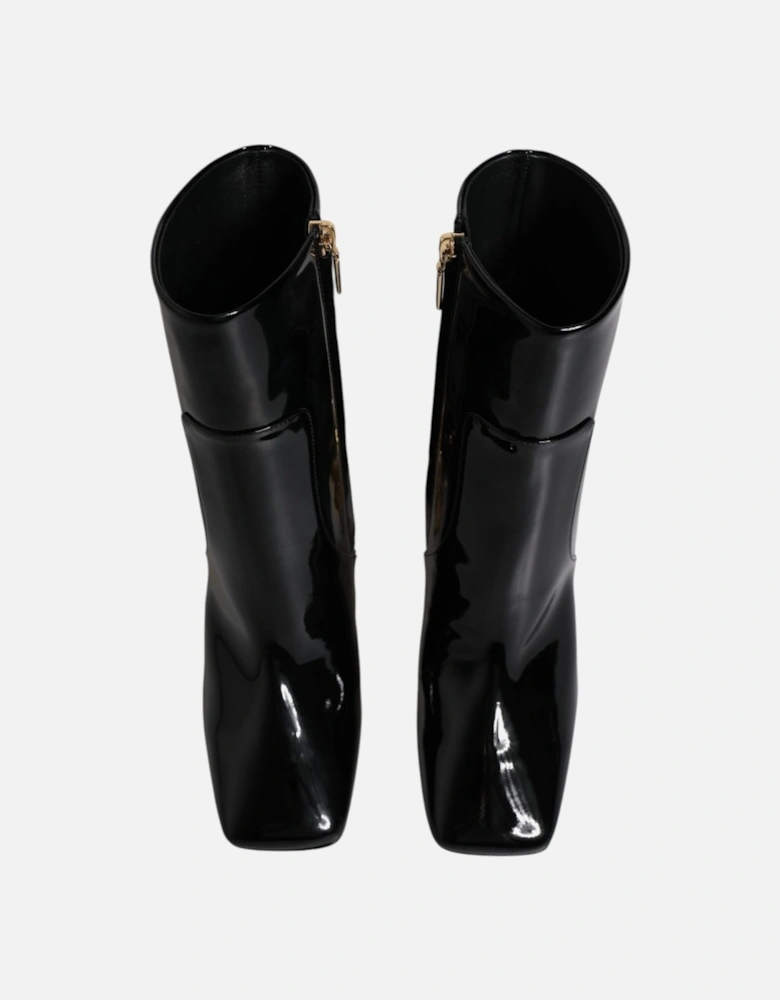 Mid Calf Leather Boots with Side Zipper Closure Women - Black