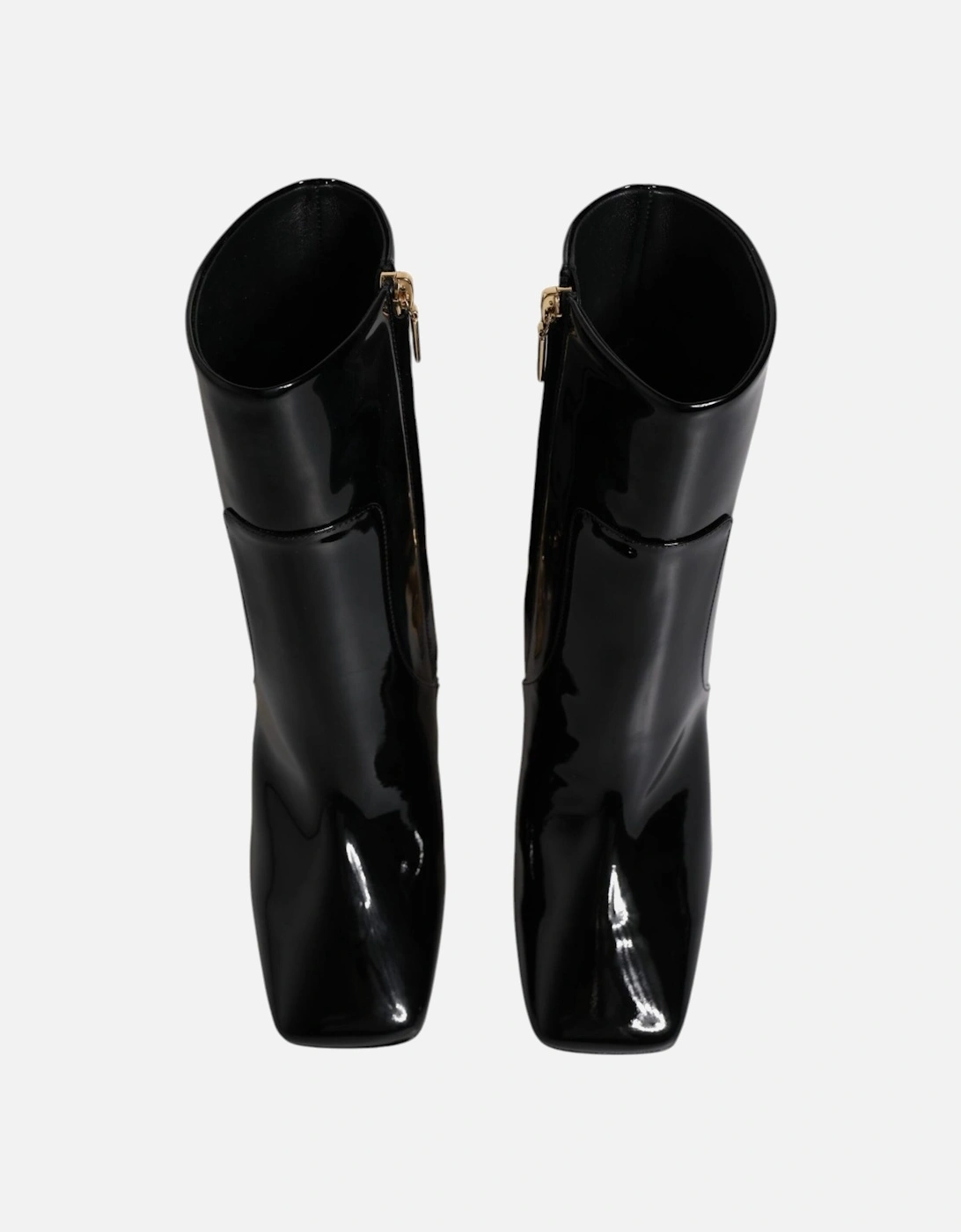 Mid Calf Leather Boots with Side Zipper Closure Women - Black