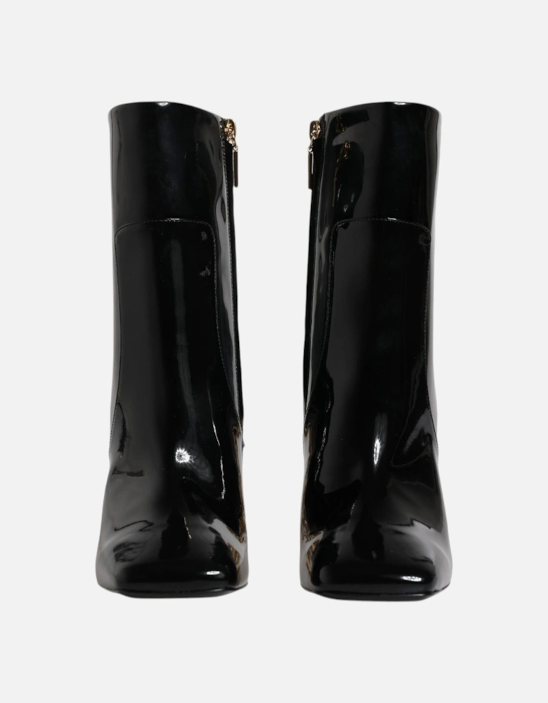 Mid Calf Leather Boots with Side Zipper Closure Women - Black