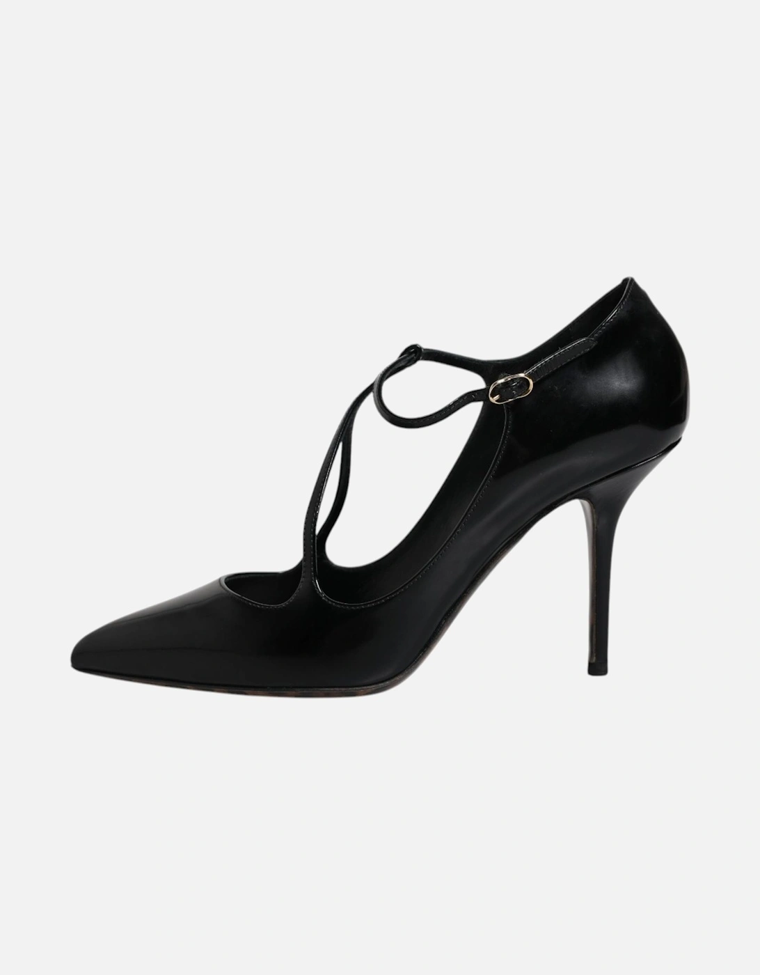 T-Strap Calf Leather Heels Sandals Women - Black Pumps