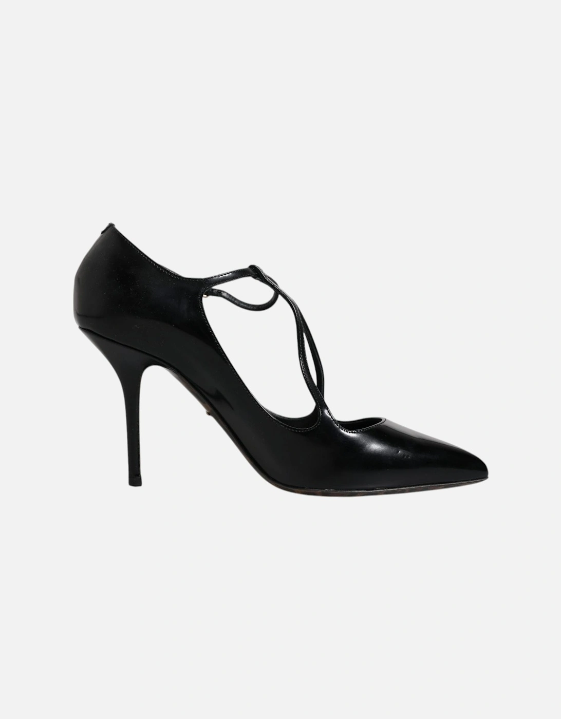 T-Strap Calf Leather Heels Sandals Women - Black Pumps, 7 of 6