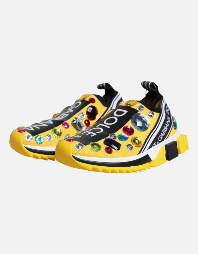 Yellow Sorrento Crystals Low Top Sneakers Shoes Women