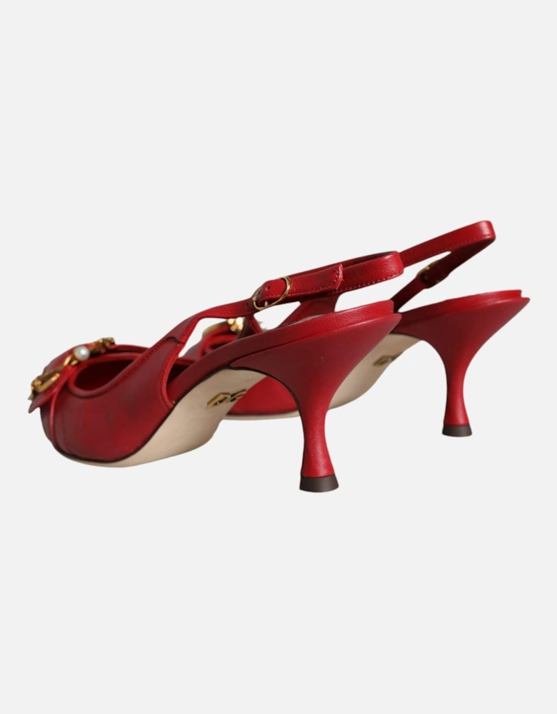 Red Devotion Leather Heels Slingback Shoes Women Sandals