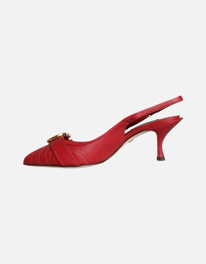 Red Devotion Leather Heels Slingback Shoes Women Sandals