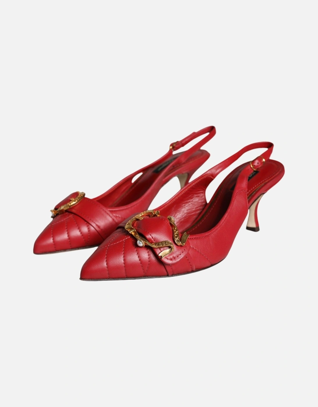 Red Devotion Leather Heels Slingback Shoes Women Sandals