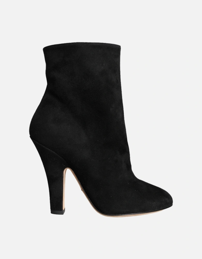 Black Suede Leather Mid Calf Boots Shoes Women