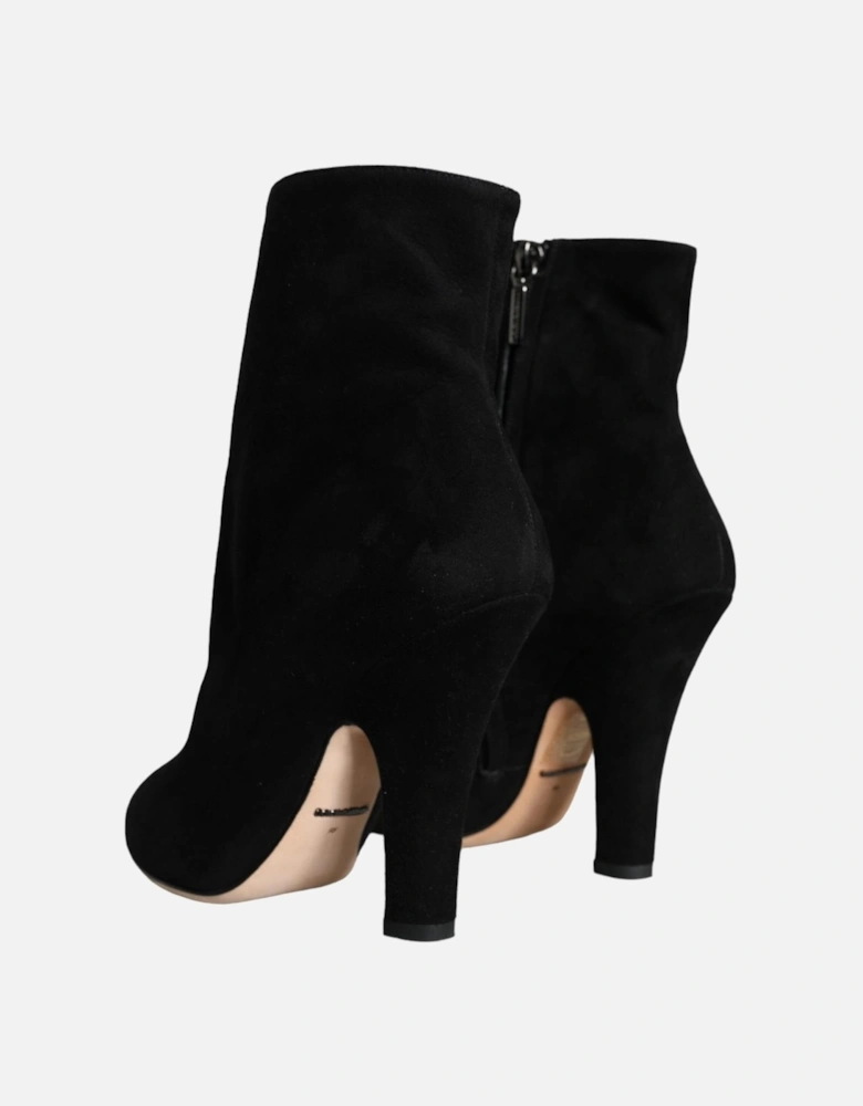 Black Suede Leather Mid Calf Boots Shoes Women