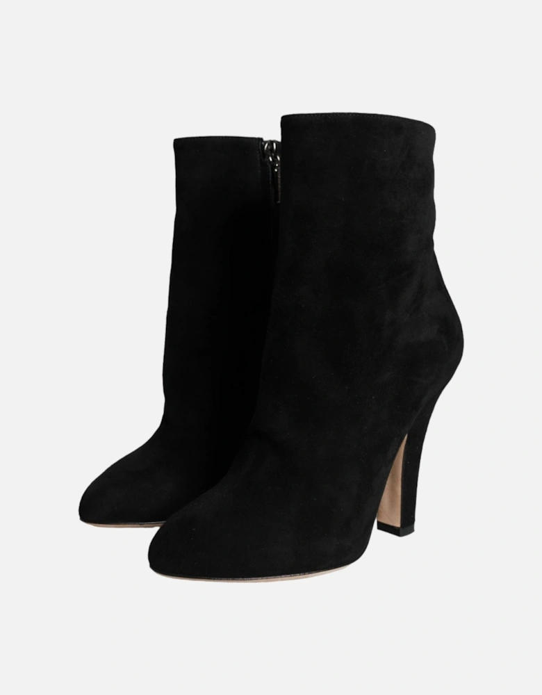 Black Suede Leather Mid Calf Boots Shoes Women