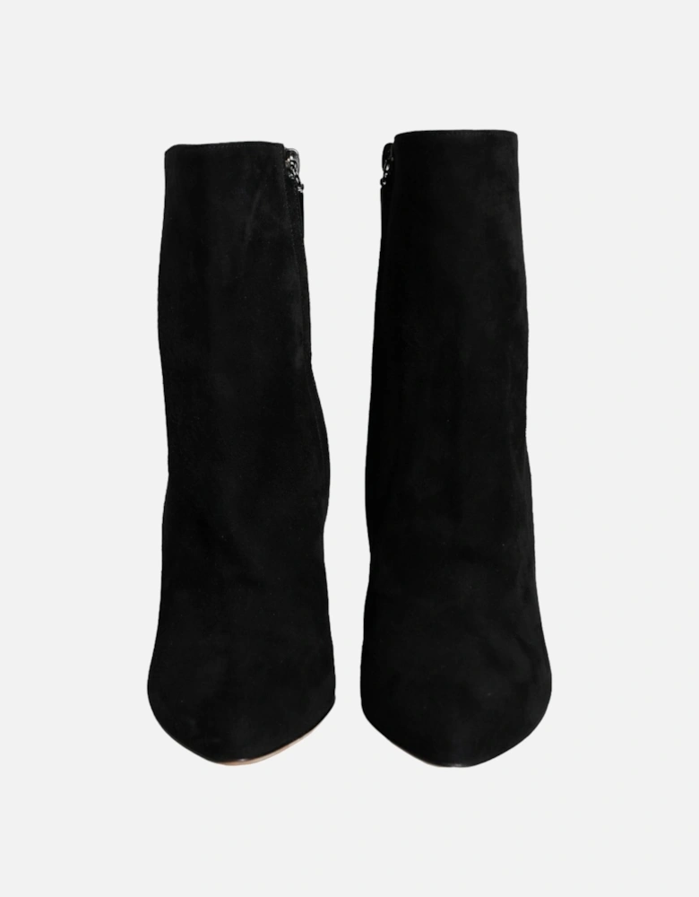 Black Suede Leather Mid Calf Boots Shoes Women