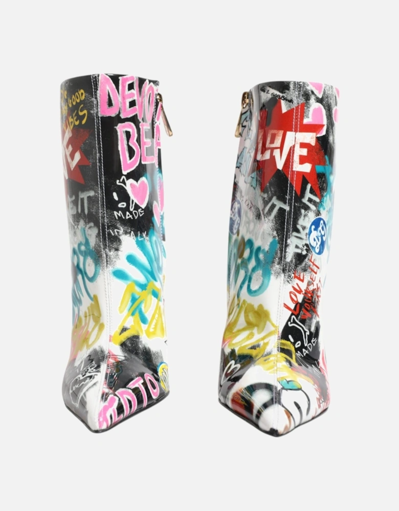 Graffiti Print Lamb Leather Mid Calf Boots Women - Multicolor