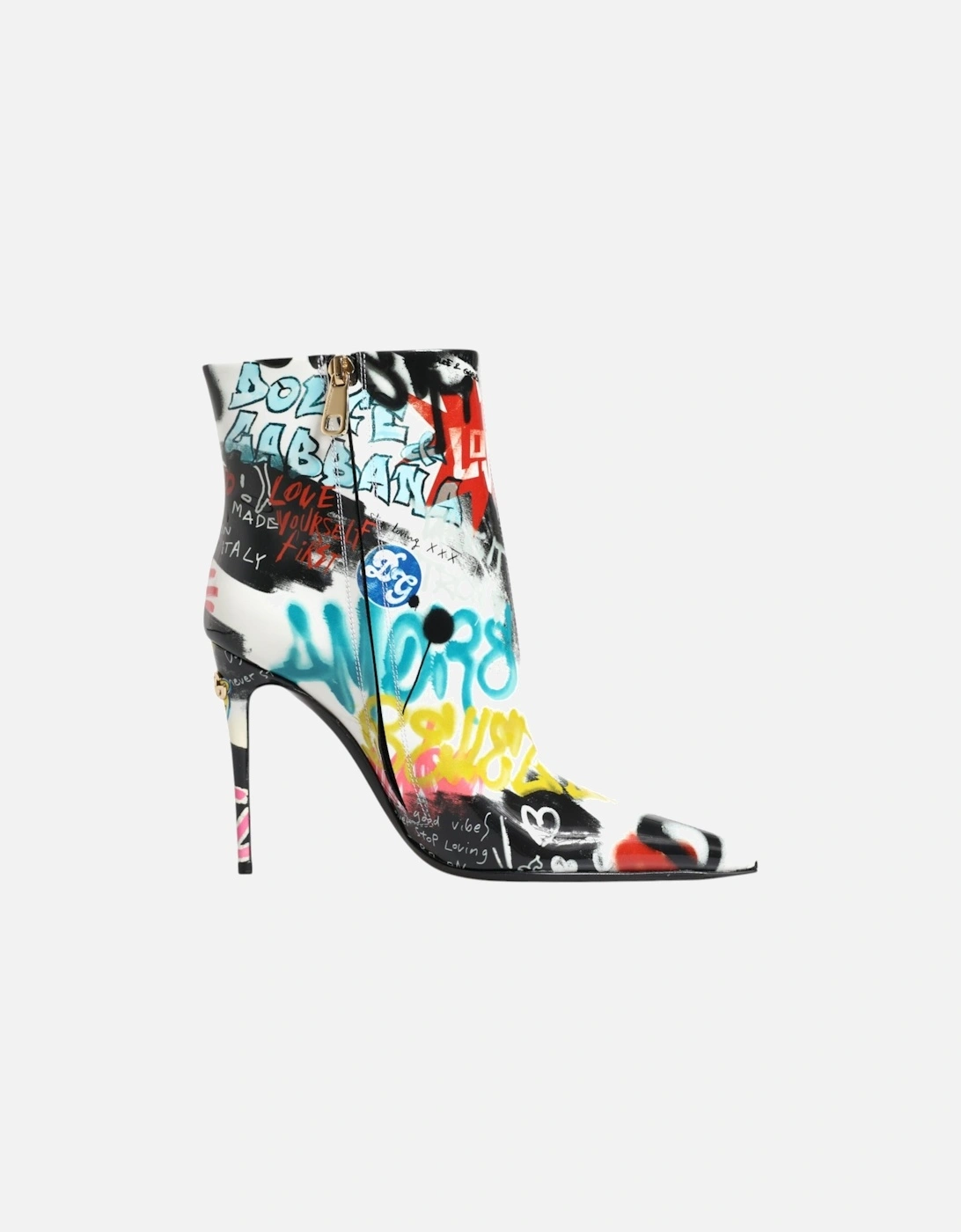 Graffiti Print Lamb Leather Mid Calf Boots Women - Multicolor, 7 of 6