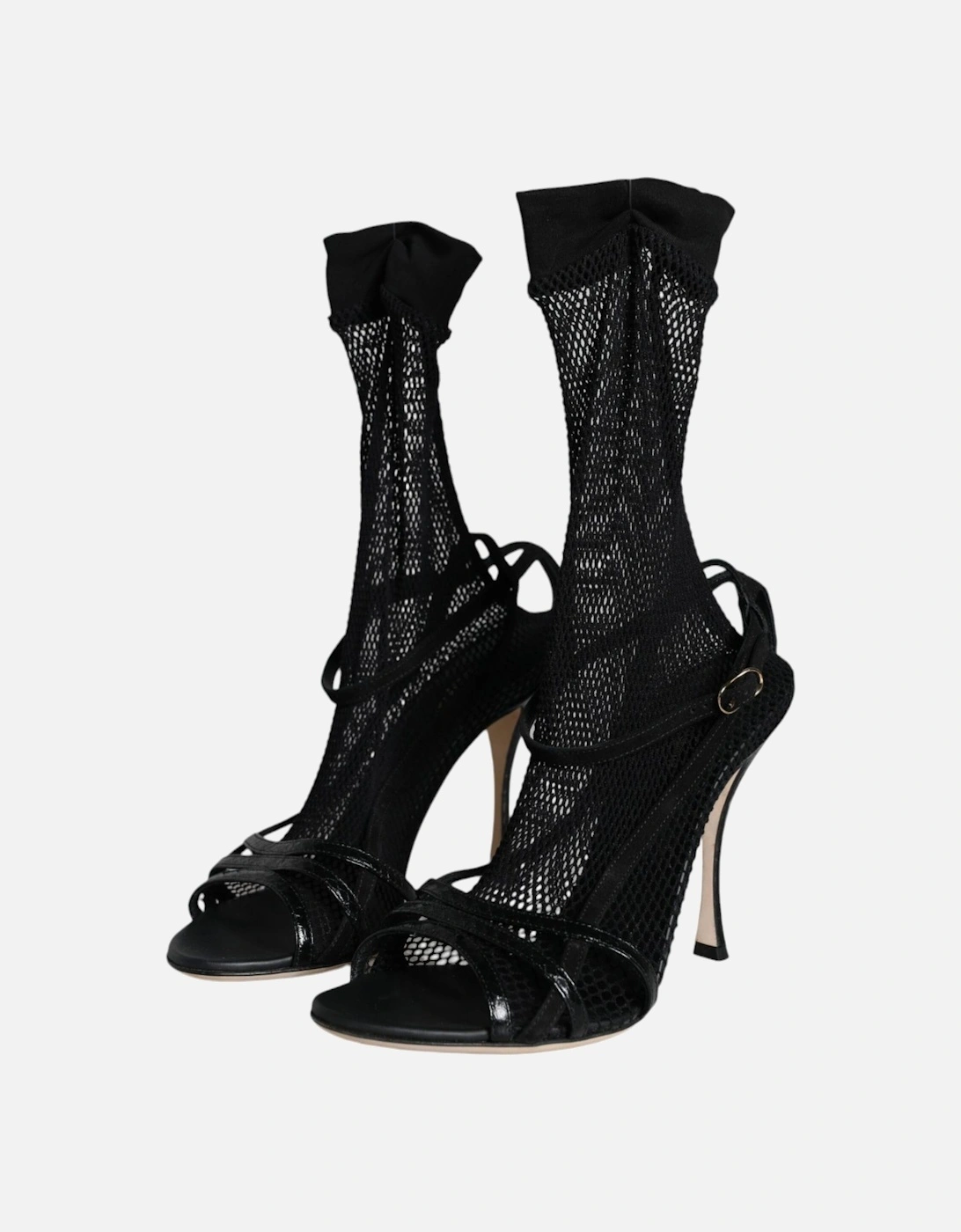 Black Mesh Stiletto Heels Sandals Shoes Women