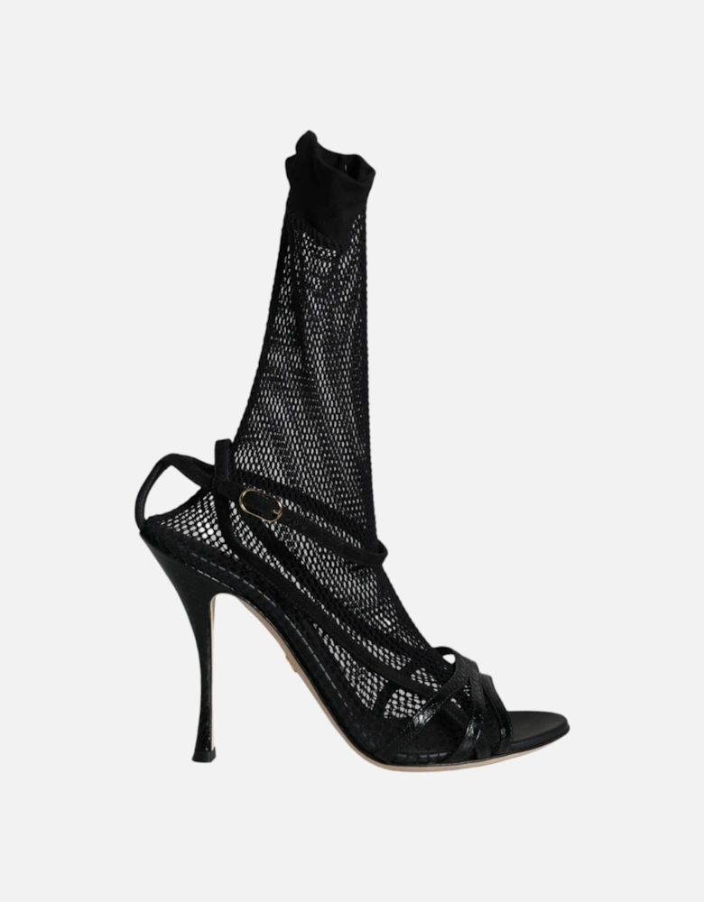 Black Mesh Stiletto Heels Sandals Shoes Women