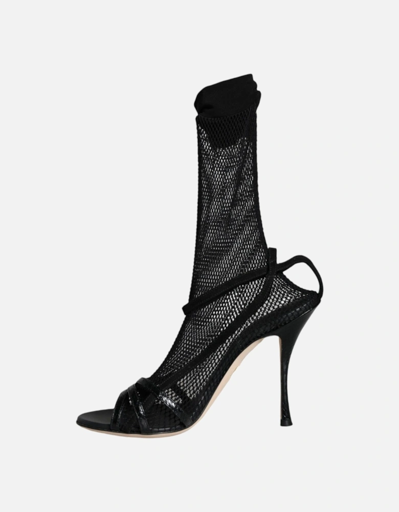 Black Mesh Stiletto Heels Sandals Shoes Women